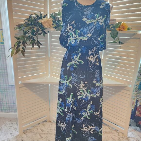 DU JOUR NEW BLUE FLORAL MAXI DRESS SIZE XXS (See measurements  could fit larger) - Picture 4 of 8